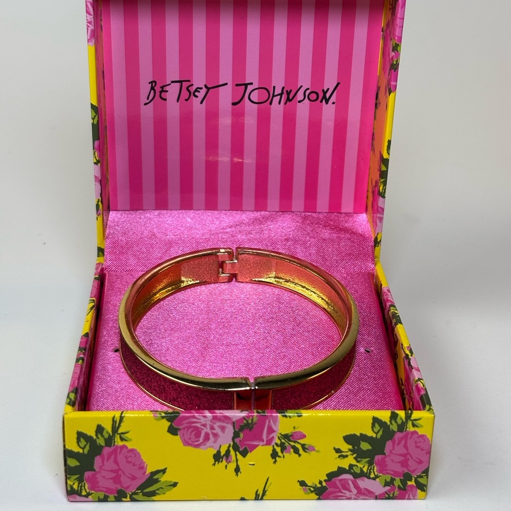 Betsey Johnson Pink and Gold Hinged Bracelet